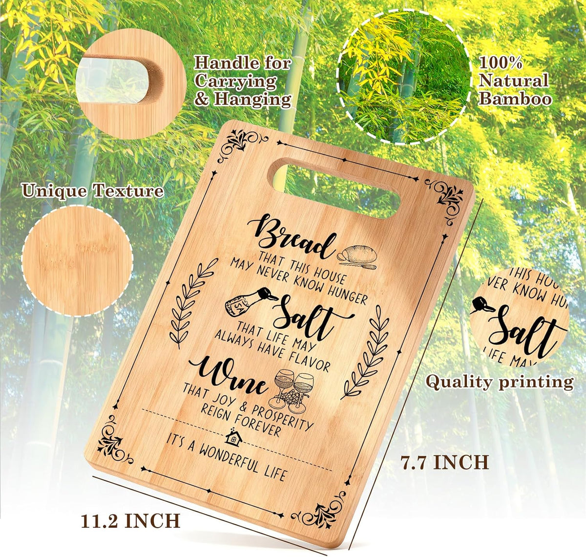 Bread Salt Wine Home Blessing Cutting Board, Housewarming Gifts for Women Men, Home Owner Hostess Gifts Bamboo Cutting Chopping Boards for Kitchen