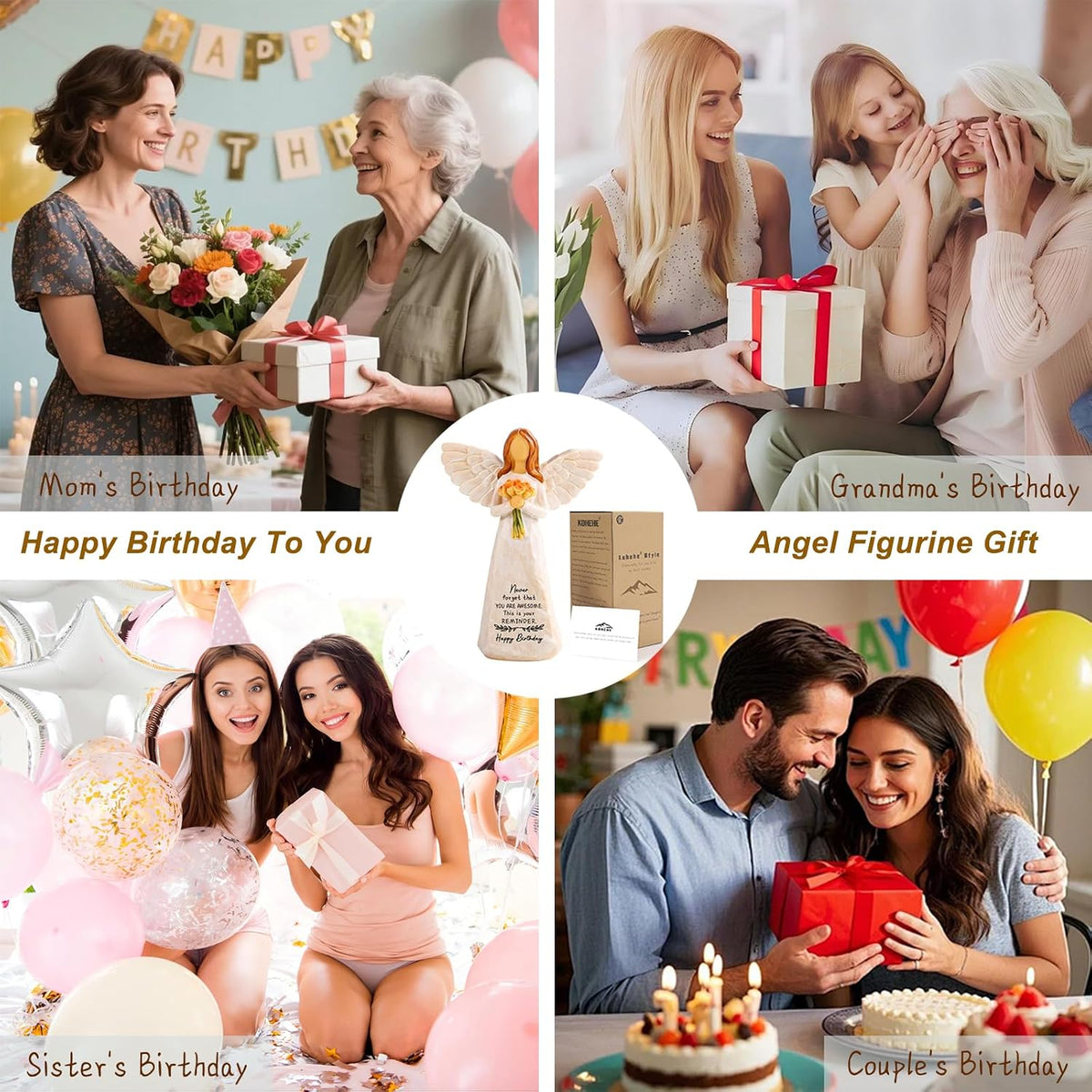 Birthday Gifts for Women, 5.5” Resin Angel Figurine - Happy Birthday Gifts | Womens Birthday Gifts, Happy Birthdays Party Decorations, Unique Birthday Gifts for Mom, Grandma, Daughter, Sister, Friend