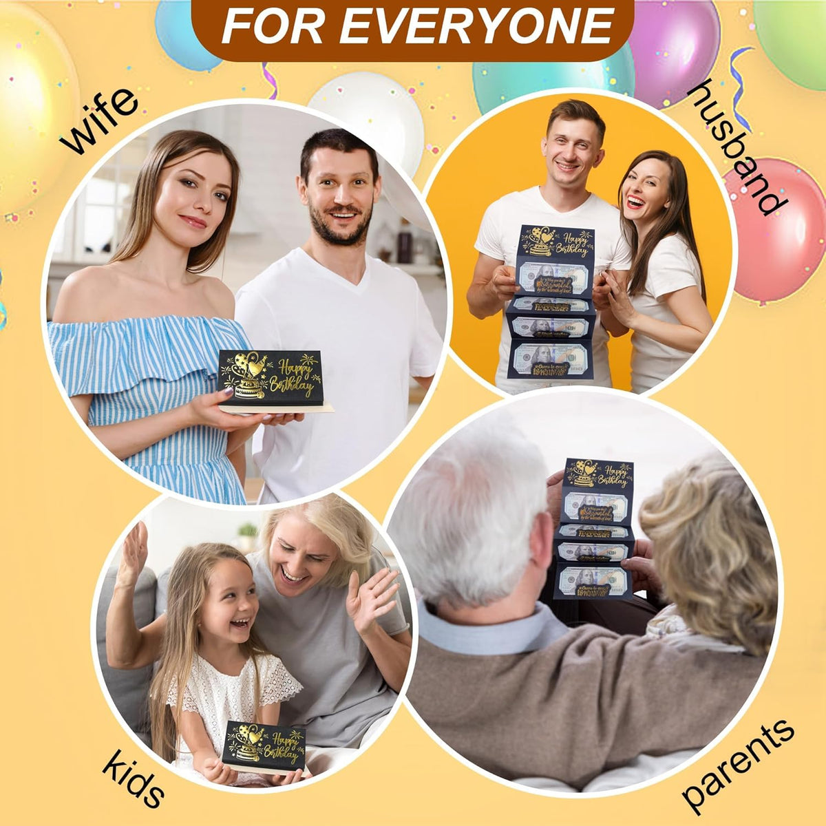 Birthday Money Envelope for Cash Gifts, Surprise Cash Envelope Money Holder | Birthday Money Envelope for Men Women Girls Boys, Black Gold Birthday Money Gifts