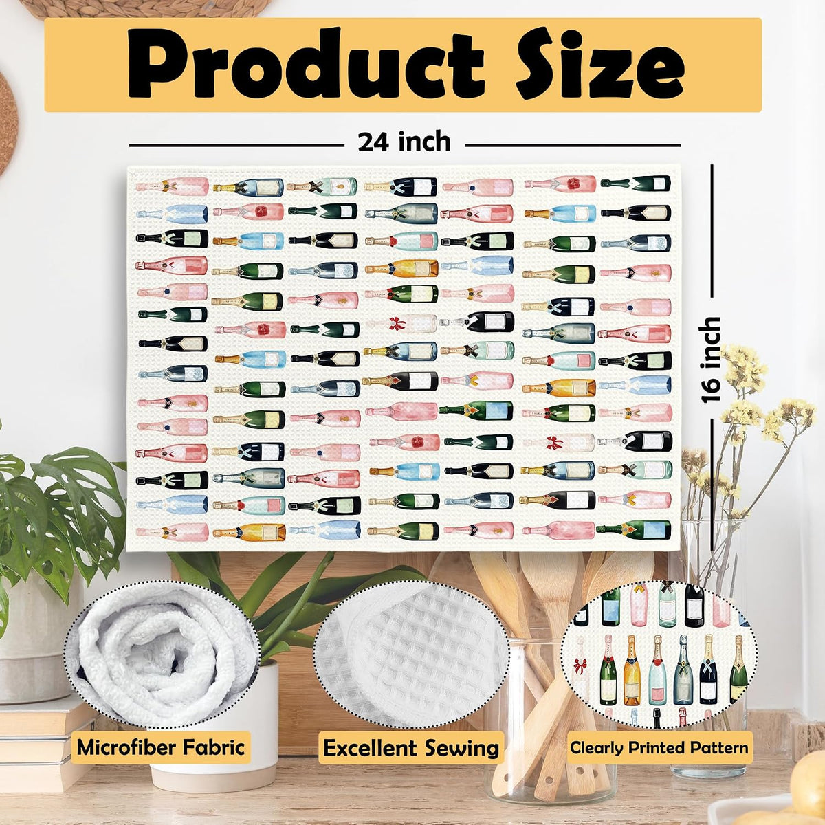 Bar Cart Accessories Kitchen Towels, Bar Cart Decor, Champagne Accessories Bathroom Decor, Hostess Gifts for Women, Cocktail Gift Bachelorettes Decorative Tea Dish Towels 16x24 Inch