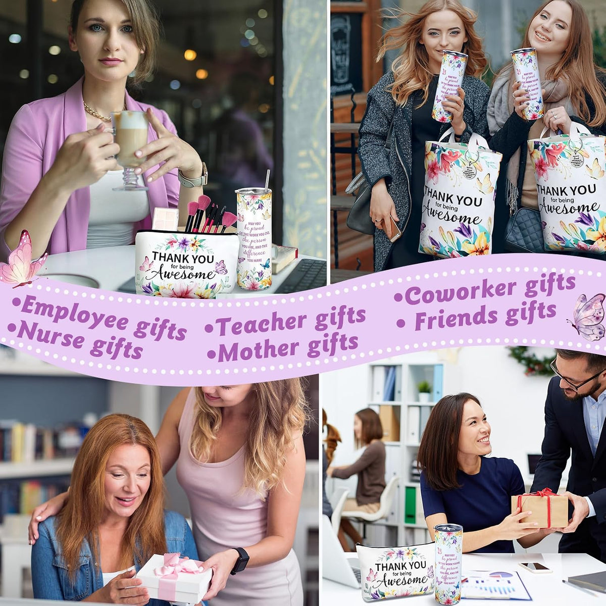 Patelai 6 Pcs Employee Appreciation Gifts Set for Women, Thank You Gift for Graduation CNA Week Teacher Social Work Coworker Staff Nurse, Inspirational Cup Bag Pen Journal Keychain, Butterfly