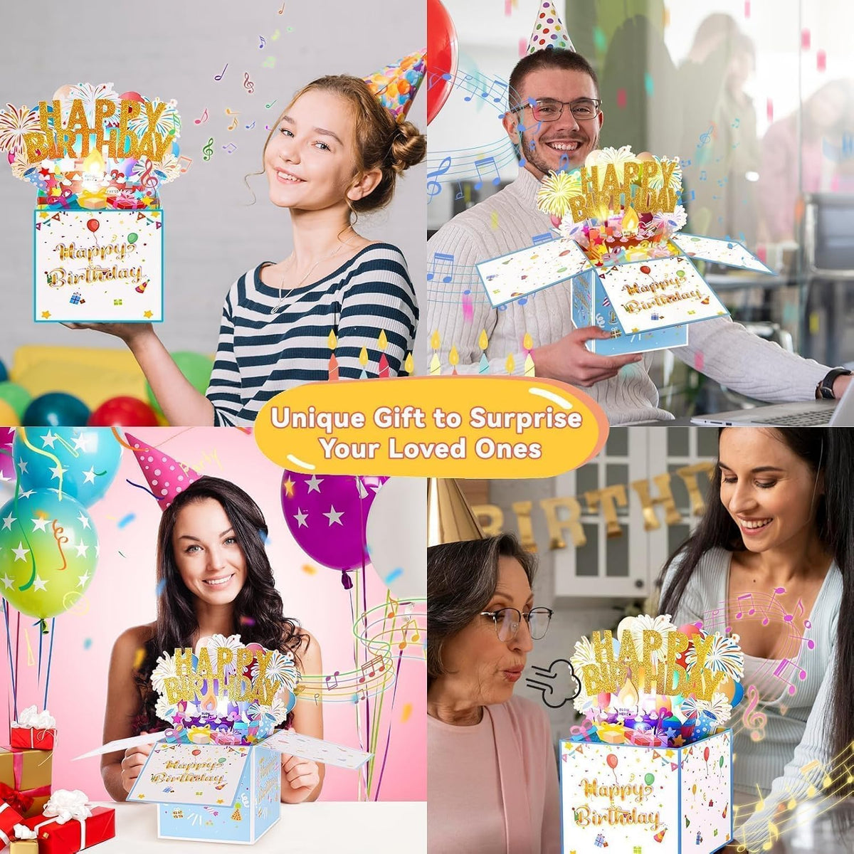 Large Pop Up Birthday Cards with Blowable Lights and Music,1-100 Ages Funny Happy Birthday Cards 3D Greeting Cards Special Birthday Gifts for Kids Teens Women Men Son Daughter