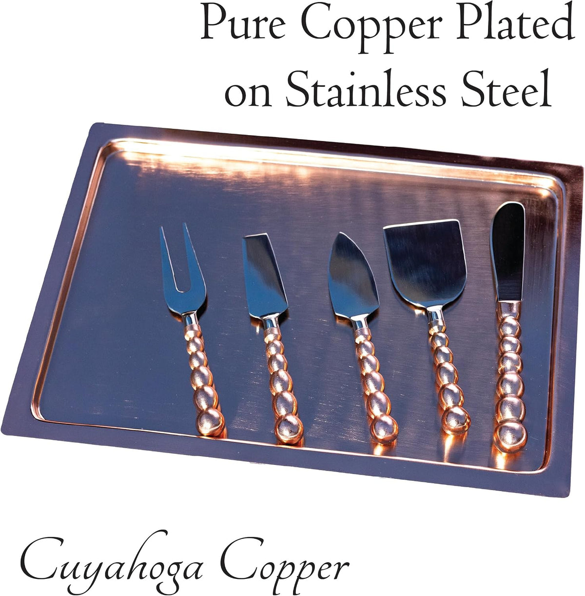 Charcuterie Serving Set - Premium 5-Piece Stainless Steel & Pure Copper Cheese Knife Utensil Set - Elegant Gift Box - Perfect for Cheese Boards, Entertaining, Parties, and Gifting