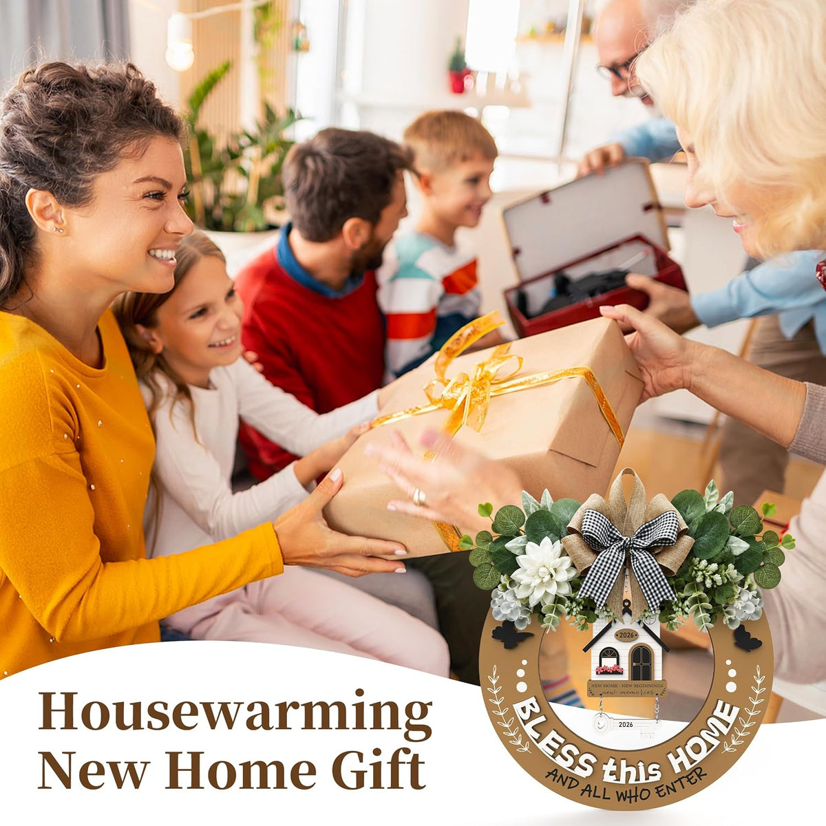 House Warming Gifts New Home - Welcome Home Sign Front Door Decoration, Rustic Round Wood Wreaths Wall Hanging Outdoor, Farmhouse, Porch, for Spring Summer Fall All Seasons Holiday(Vintage Brown)