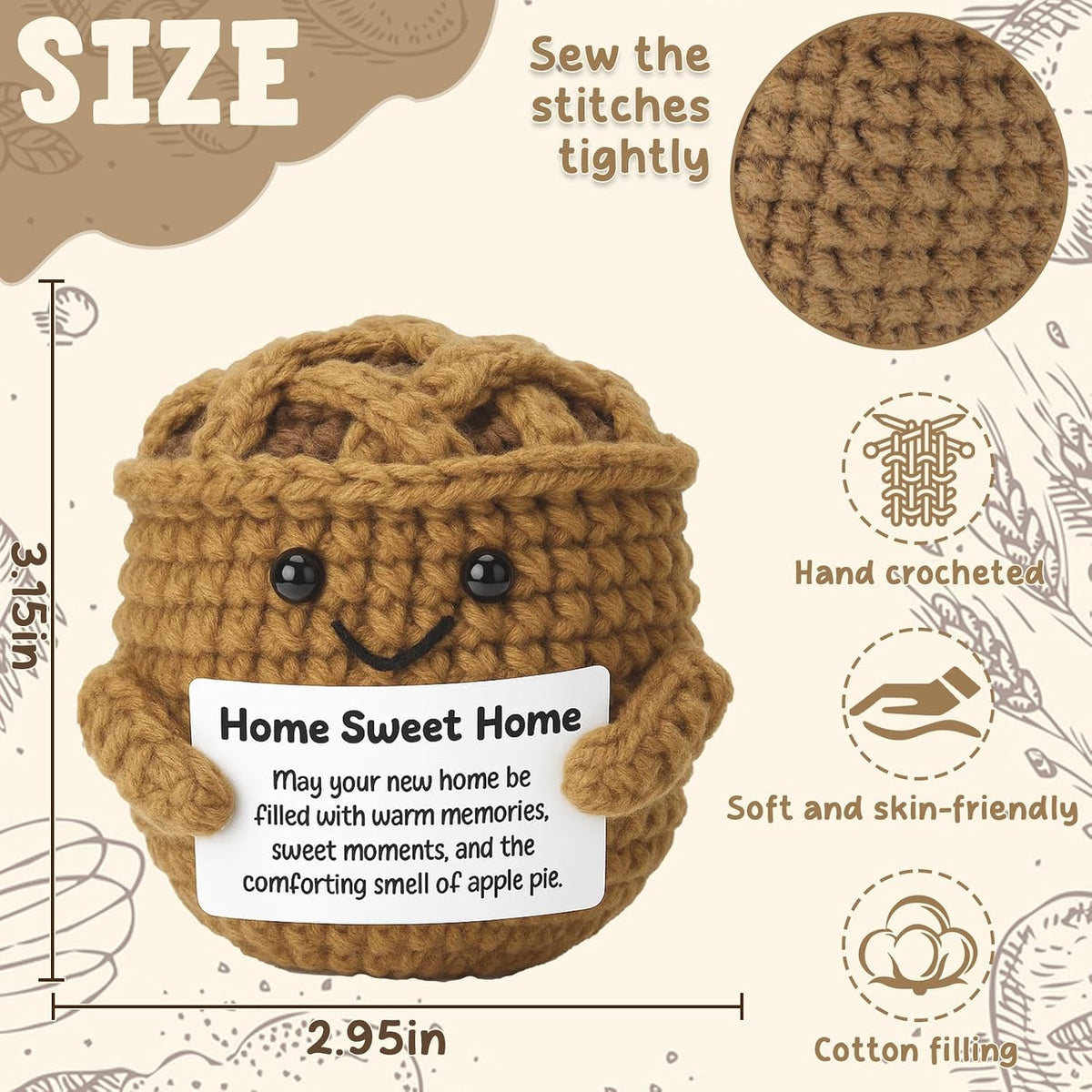 Housewarming Gifts New Home, Cute Crochet Apple Pie Plush, Unique New Homeowner Present for Couple, Women, Sentimental Handmade Kitchen Decor, First Home Gift