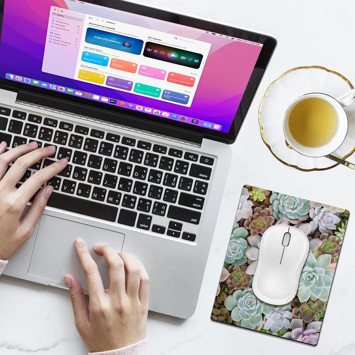 Small Mouse Pad Cute, Mini Mouse Pads for Wireless Mouse and Laptop, Travel Mousepad with Designs - Pretty Succulent, Portable Mousepads - 5.5 x 7 in, Computer Accessories for Women
