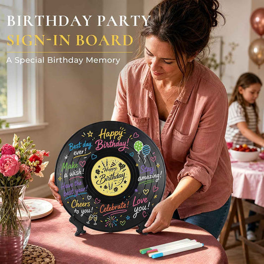 Vienrose Vinyl Record Birthday Guest Book Alternative 11.8 Inch, Happy Birthday Decorations, Vinyl Record Decor, Signature Sign Poster Keepsake for Men Women Kids