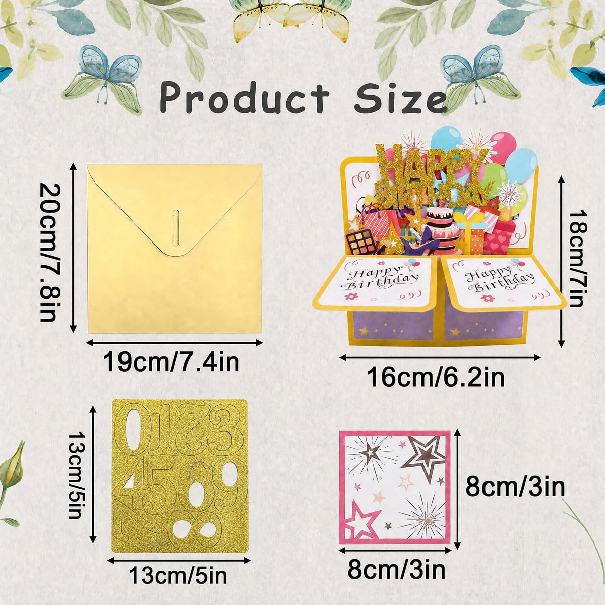 ROBBEAR Happy Birthday Pop Up Card with Birthday Age Design, DIY Card Highlight Birthday Milestone, 3D Birthday Gift Box with Detachable and Free Combination Numbers, A Unique Card for Daughter, Son, Mom, Dad, Friend