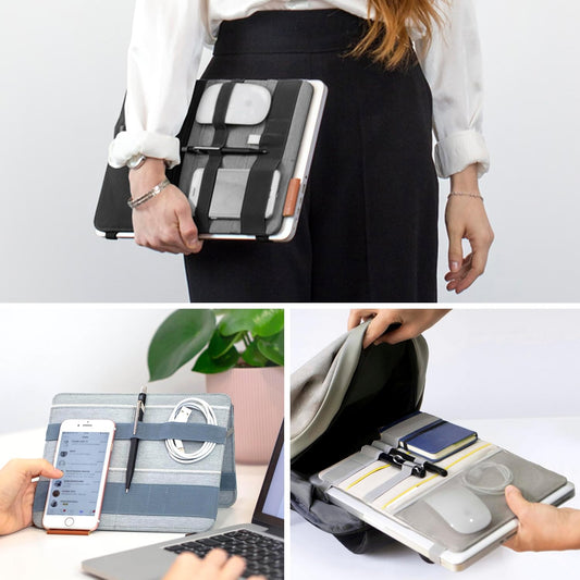 Beblau FOLD Portable TECH Organizer attachable to your Devices | Desk Sleeve | Gadget case | Working from Home Essentials | Laptop accessories | Backpack Insert | Portfolio |