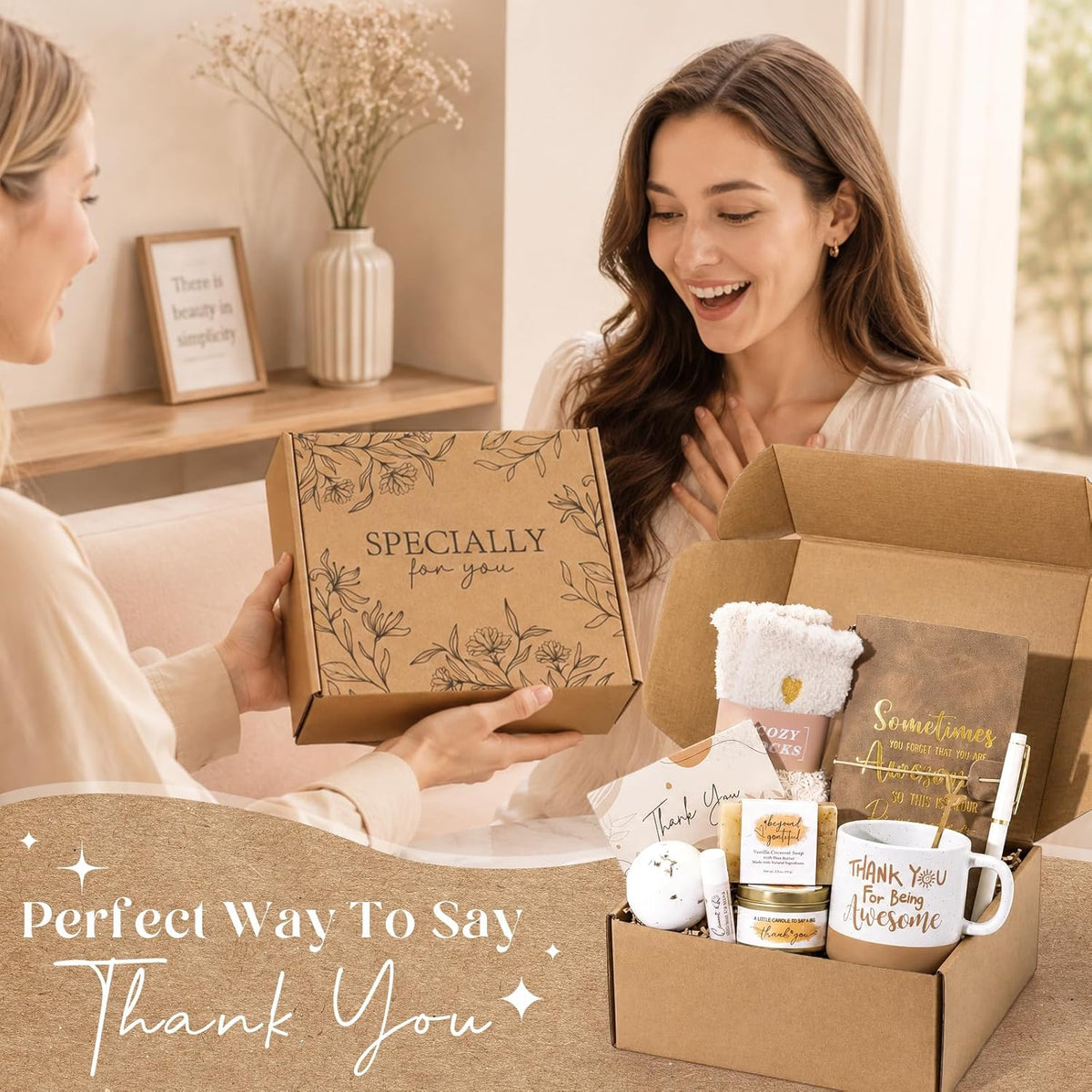 Thank You Gifts for Women, 9PCS Thank You Gift Basket, Teacher Employee Appreciation Gifts, Appreciation Gift Box for Employee Coworker Teacher Secretary Boss Nurse Volunteer Social Worker with Mug