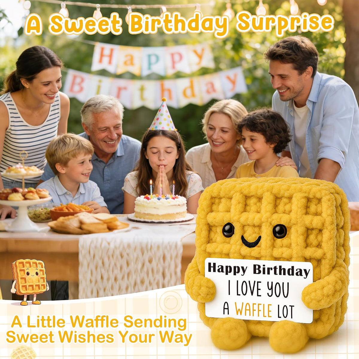 Mens Birthday Gifts for Boyfriend Husband Ideas, Birthday Gifts for Men Women Dad, Funny Unique Birth Day Gift for Him Her, I Love You Handmade Crochet Waffle