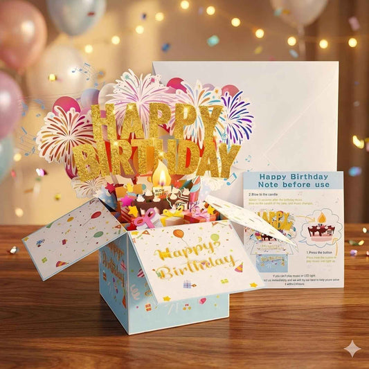 Large Pop Up Birthday Cards with Blowable Lights and Music,1-100 Ages Funny Happy Birthday Cards 3D Greeting Cards Special Birthday Gifts for Kids Teens Women Men Son Daughter