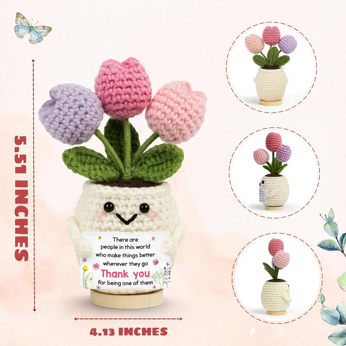 Thank You Gifts for Women, Boss, Coworkers, Manager, Teacher, Nurse, Mom | Teacher Appreciation Gifts - 5.51'' x 4.13'' Soft Handmade Knitted Milk Wool Yarn Positive Tulip Flowers Crochet Doll