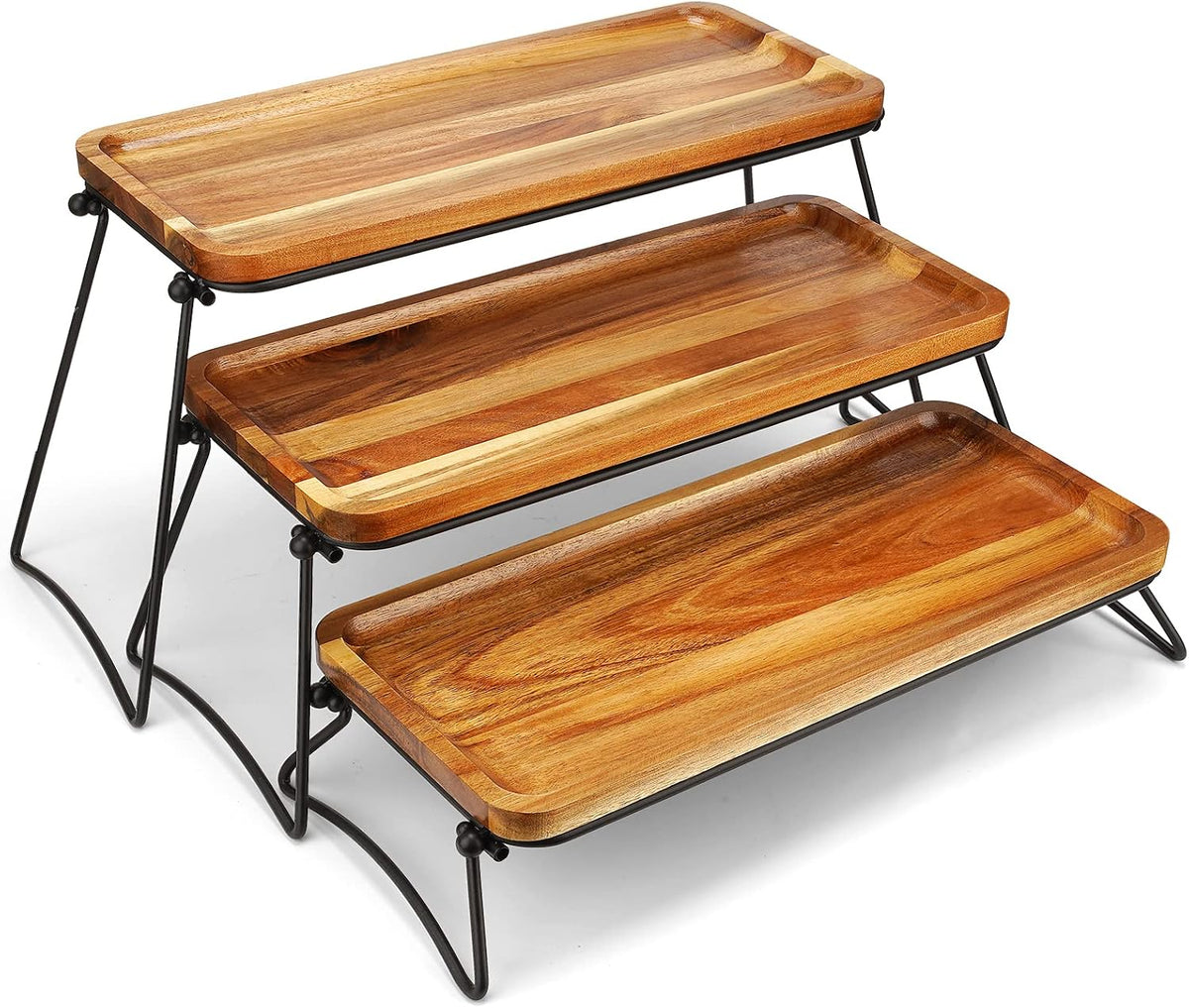 3 Tier Cupcake Stand and Towers Large Serving Tray for Party Acacia Wooden Dessert Table Display Set Decorative Tray Tiered Tray Decor Small Chees Charcuterie Boards Rustic Wood Serving Platters Trays