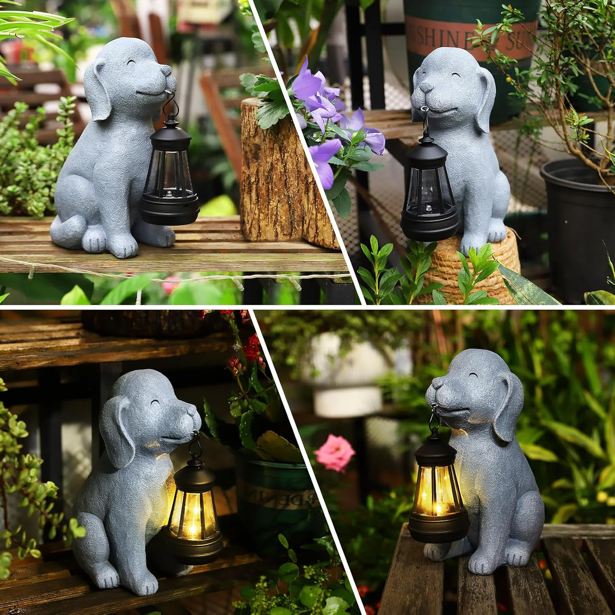 Solar Dog Garden Statue with Lantern, Outdoor Waterproof Dog Figurine Decor for Patio Yard Lawn, Birthday Garden Gifts for Women Mom Grandma, Housewarming Gift New Home