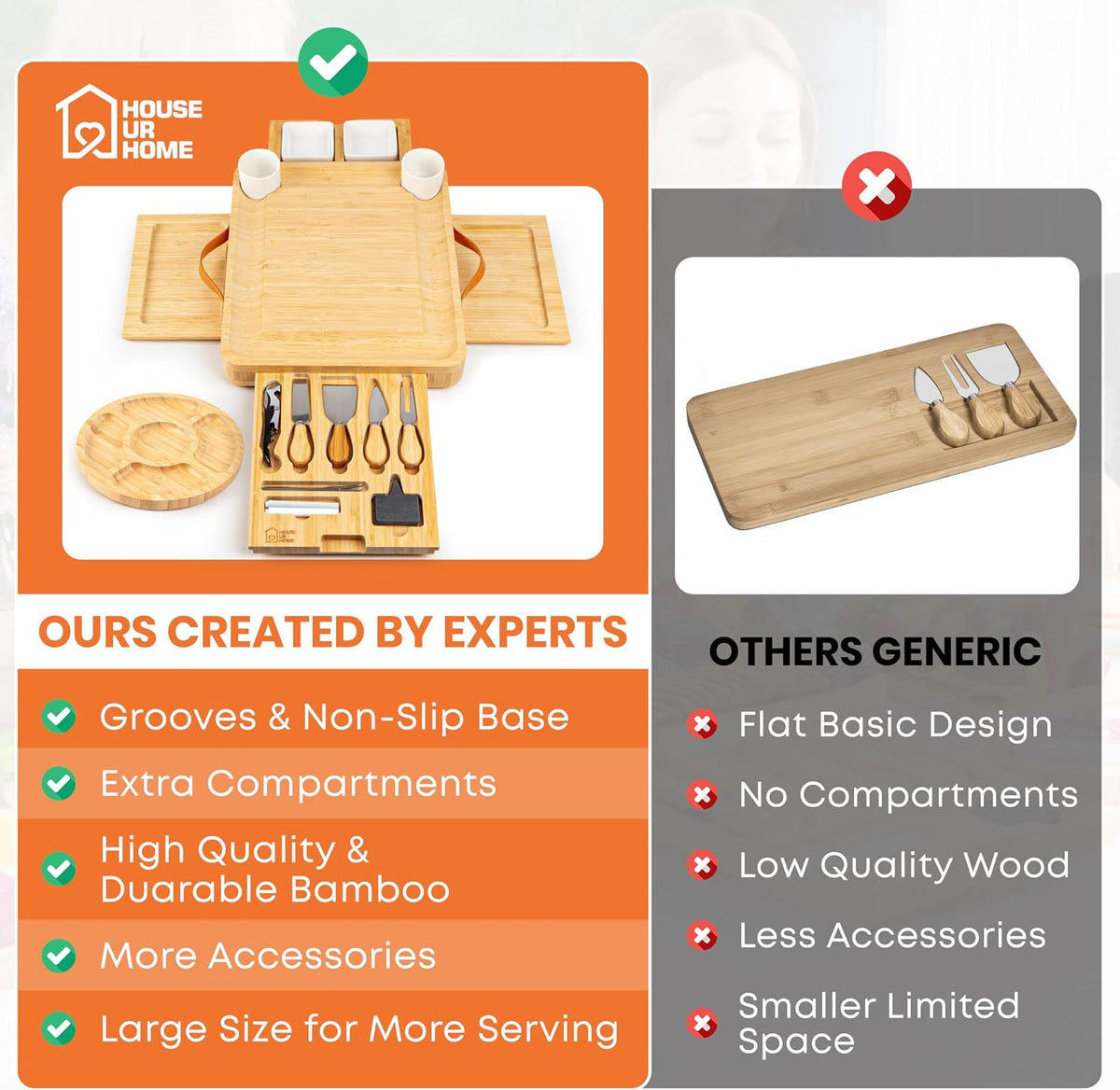 Bamboo Charcuterie Board Gift Set – Housewarming Gift for New Home, Wedding & Bridal Shower Gifts | Large Cheese Board with Hidden Drawers, Knives & Bowls | Perfect for Couples, Hosts & Housewarming
