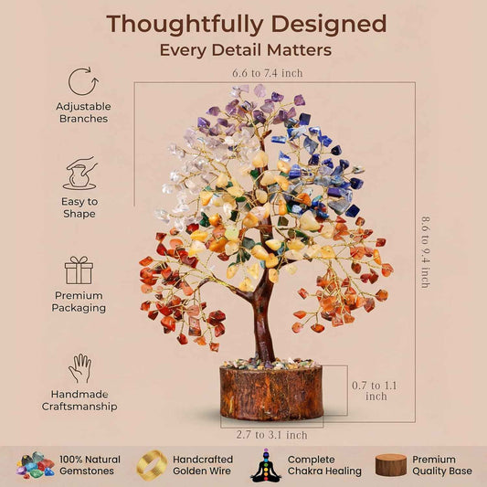 Chakra Tree of Life Birthday Gifts for Women, Mom, Sister, Friends, Handmade Healing Crystal Tree Brings Money, Positivity & Good Luck, Boho Home, Room and Office Desk Decor, Unique Return Gift
