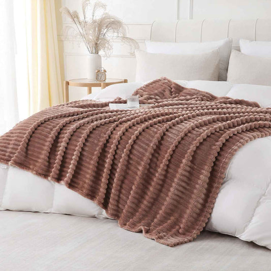 Chocolate Striped Fleece Throw Blanket