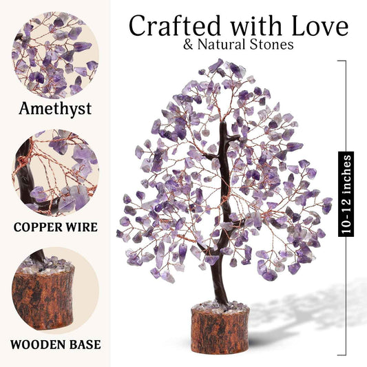 FASHIONZAADI Amethyst Gemstone Tree - Crystal Tree Gifts for Women | Feng Shui Decor | Table Decor for Living Room | Housewarming Gifts | 10 Inch 300 Beads