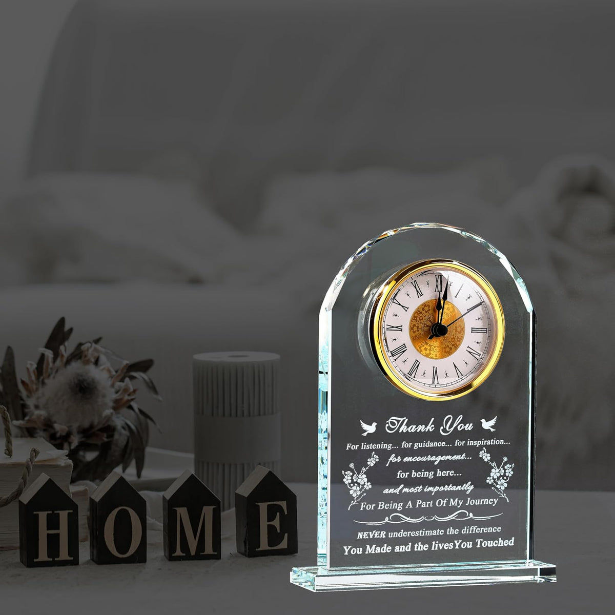 Thank You Gifts for Women Men - Crystal Clock Decor Engraved Presents for Teacher Doctor Nurse Boss Coworker - Inspirational Appreciation Gift for Female Male Leader Best Friends Grateful Keepsake