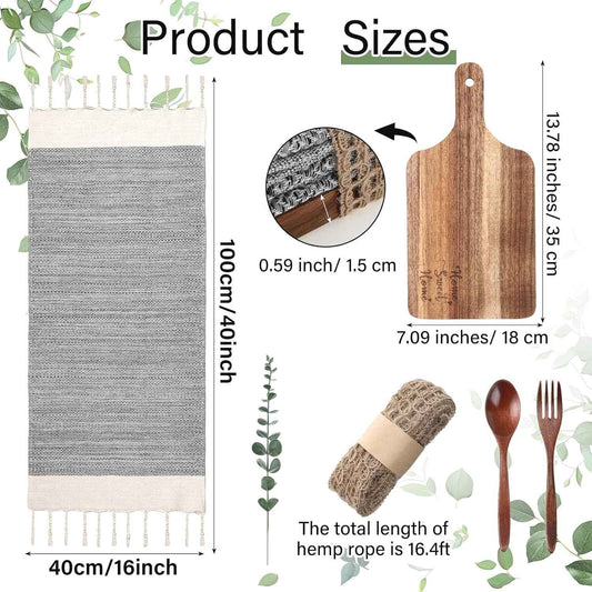 Reallnaive 6 Pcs Housewarming Hostess Gifts New Home Set Cutting Board | Cotton Turkish Towels with Tassels, Wooden Utensils, Eucalyptus Stem, Hemp Rope Bow, for Women Couple Newlywed Homeowner