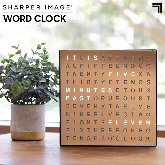Sharper Image LED Word Digital Clock, 7.75", Copper Finish, Light-Up Desk & Wall Clock, Modern Time Display, Shelf or Wall Decor for Home Office, Living Room, Kitchen & Bedroom, Housewarming Gift