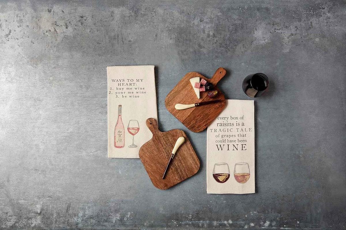 Mud Pie Wine Board and Towel Set, Ways, 7.5" x 10"