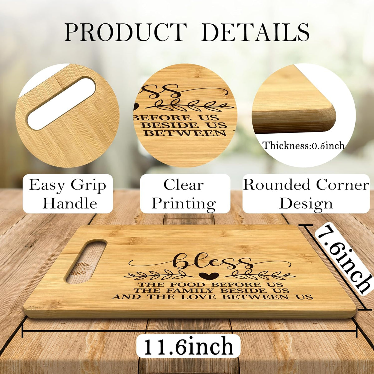 FONDCANYON Christian Kitchen Decor, bless the food before us Christian Kitchen Bamboo Cutting Board Decor, Christian Religious Scripture Dining Room Kitchen Cutting Boards Gifts For Women Her