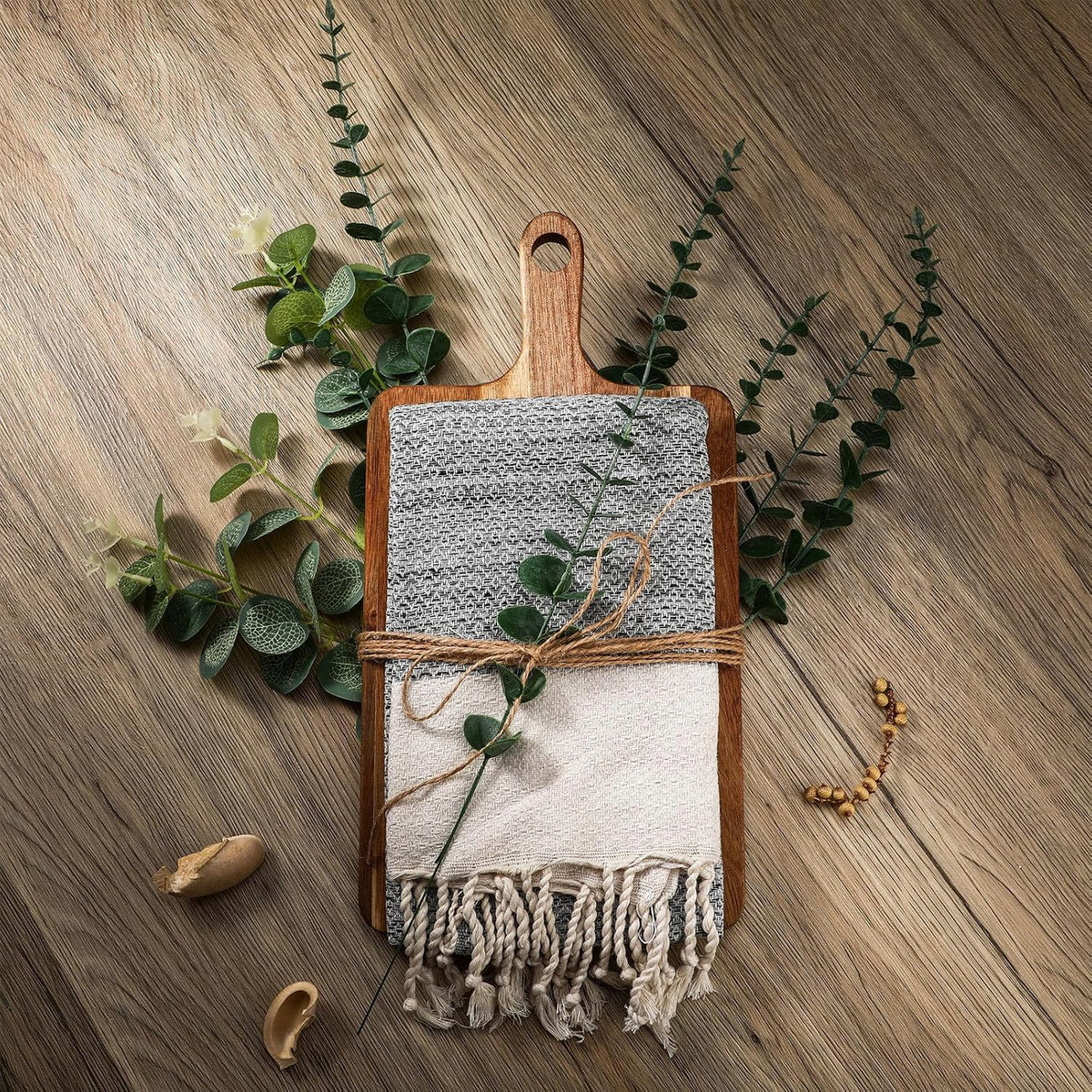 Reallnaive Hostess Gifts Set for Women Housewarming Gifts | Include Cutting Board, Cotton Turkish Hand Towel, Eucalyptus Stem, Hemp Rope, for Kitchen Wedding Party New Home Housewarming