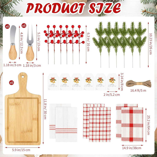 Fayoo 6 Set Christmas Wooden Cutting Board Kit, Kitchen Gift Set | Cheese Charcuterie Board Kit, Tea Towels Cheese Knife Set Red Berry Housewarming Gifts for Neighbor Xmas Holiday Party Decor