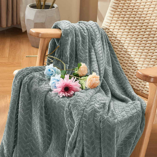 Grey Leaves Cozy Throw Blanket