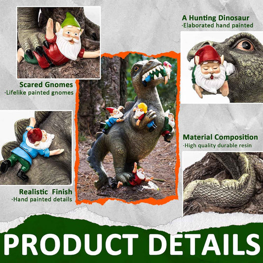 SOWSUN 14" Garden Gnomes Statue Dinosaur Outdoor Decor Gifts for Women | Gardening Gifts for Women Mom Grandma, Dinosaur Gnomes Garden Statue, Outdoor Decor for Yard Patio Balcony Porch Lawn