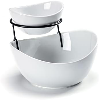 UNICASA Serving Bowls Set, 2 Tier Chip and Dip Bowls with Metal Rack