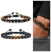 M MOOHAM Mens Bracelet - Beaded Natural Stone 8mm Tiger Eye Matte