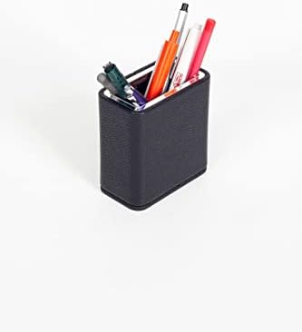 Desktop Leather with Chrome Detail Pen Holder Black