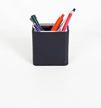 Desktop Leather with Chrome Detail Pen Holder Black
