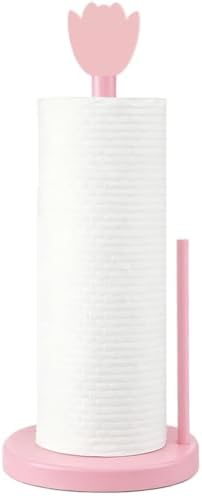 WEBEEDY Pink Tulip Wooden Paper Towel Holder Freestanding Countertop