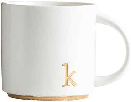 COLLECTIVE HOME Ceramic Coffee Mug, 15 oz Monogram Cup with Gift