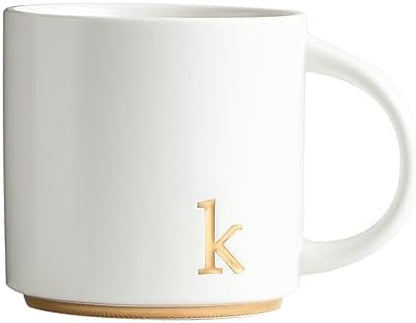 COLLECTIVE HOME Ceramic Coffee Mug, 15 oz Monogram Cup with Gift