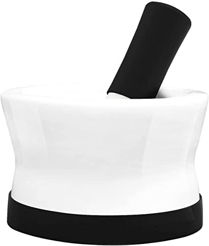 Porcelain Mortar and Pestle Set with Silicone Base by Cooler Kitchen