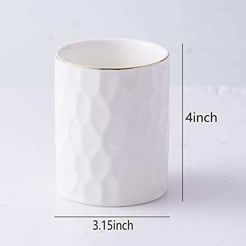 Ceramic Aesthetic Pen Holder for Desk Cute White Pencil Holder Cup Pot