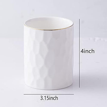 Ceramic Aesthetic Pen Holder for Desk Cute White Pencil Holder Cup Pot