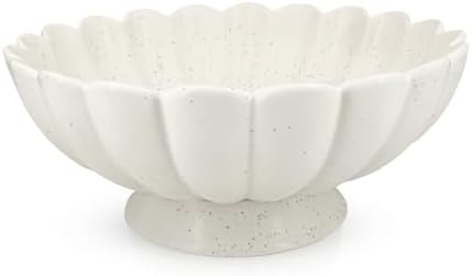Large Fruit Bowl for Kitchen Counter-10.6" White Ceramic Fluted