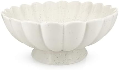 Large Fruit Bowl for Kitchen Counter-10.6" White Ceramic Fluted
