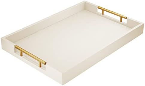 ATZYmolin 17"x12" Leather Serving Tray, Gold Handle Vanity Platter