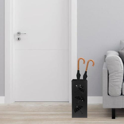 Black Metal Umbrella Stand with Hollow Design for Entryway Cane