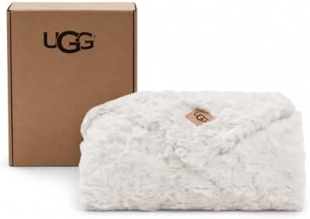 UGG Adalee Throw Blanket for Couch, Faux Fur Blanket, 50" x 70", White