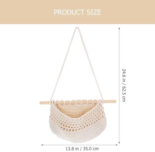 Hanging Fruit Basket Beige for Kitchen, Plant Woven Wall Storage