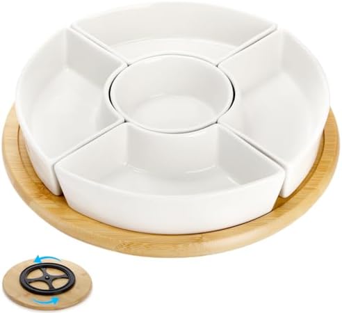 Lyellfe Divided Serving Dish Lazy Susan, 5 Removable Compartment