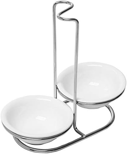 MyGift Ceramic Spoon Rest, Upright Ladle Holder with Steel Rack Set of